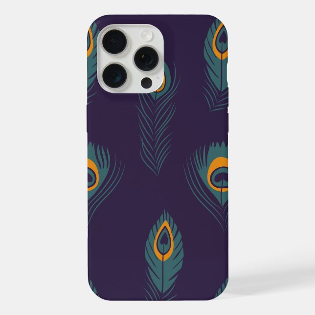 Padrão de pena de pavão elegante para iphone 15 pr (Verso)