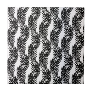 Padrão de penas de peacock abstrato preto-e-branc
