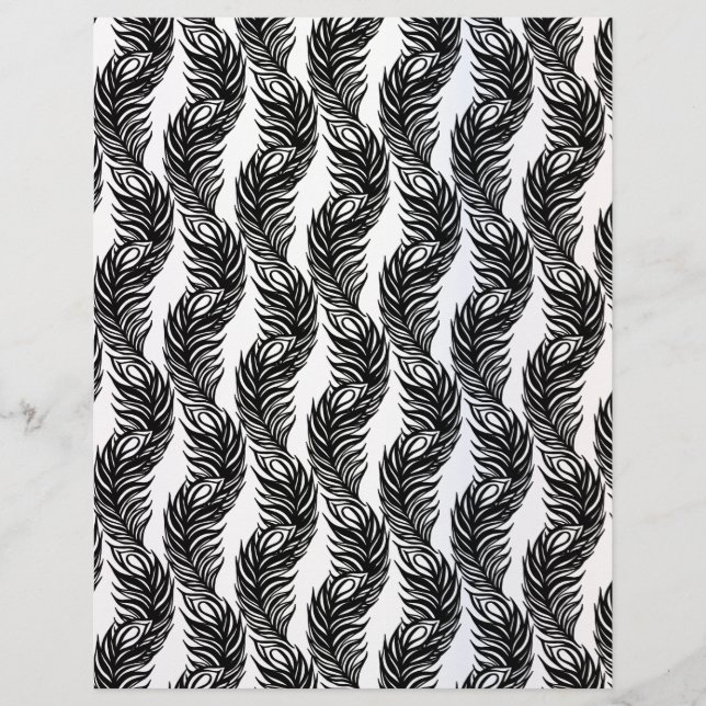 Padrão de penas de peacock abstrato preto-e-branco (Frente)