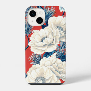 Padrão de Peônia Vermelha Índigo Flor de Ameixa