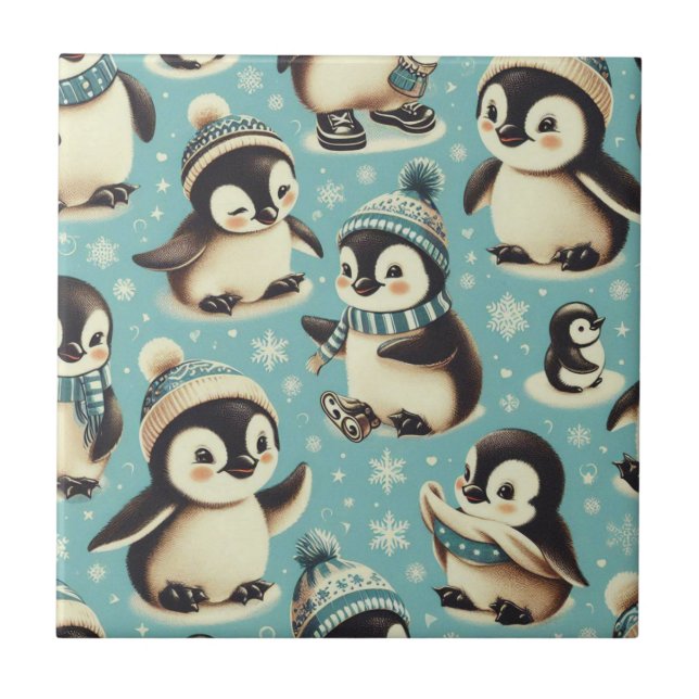 Padrão de Pinguim Cuto Vintage (Frente)