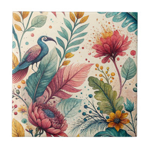 Padrão de pintura em aquarela de pássaro tropical