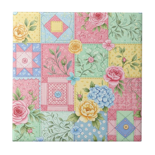 Padrão de Piquenique em Patchwork Floral Pastel (1 (Frente)