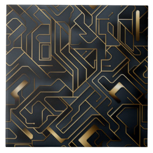 Padrão de Placa de Circuito, Preto e Dourado, Sem