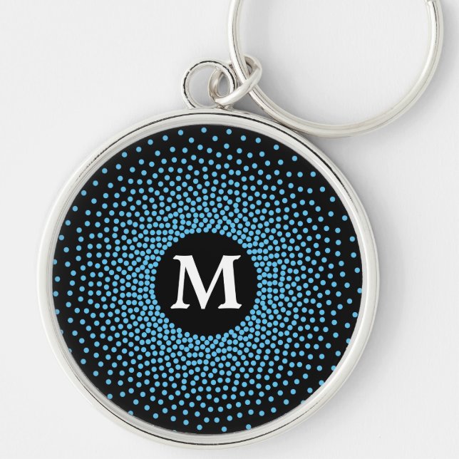Padrão de ponto azul moderno com Chaveiro MONOGRAM (Frente)