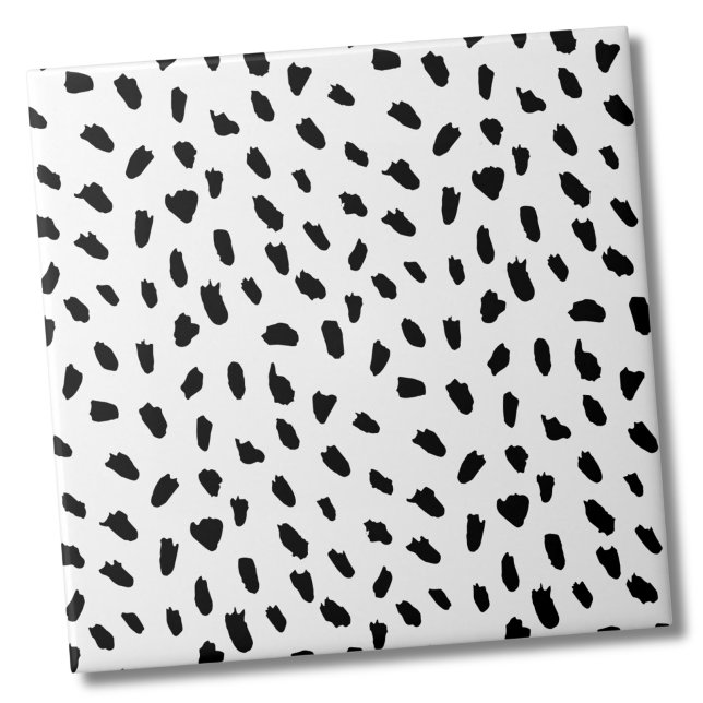 Padrão de pontos simples preto branco (Simple Messy Dots Pattern Black White Ceramic Tile)
