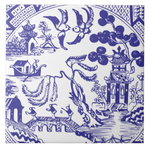 Padrão de Porcelana Azul Willow Antiga Vintage
