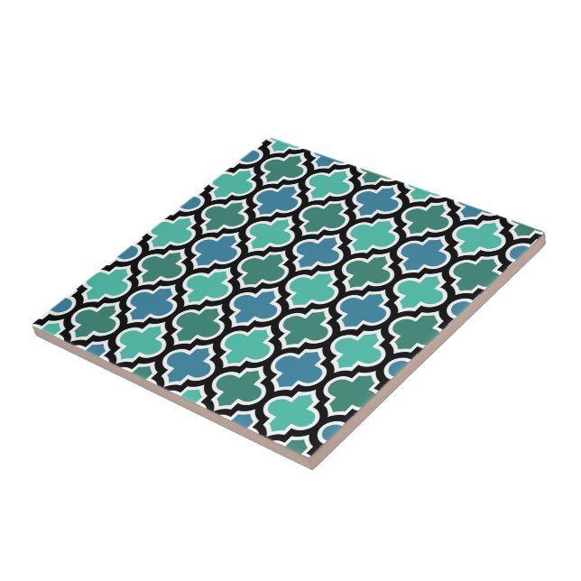 Padrão de Quatrefoil Azul-Turquesa-Teal Marroquina (Lateral)