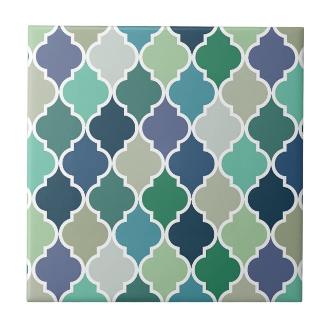 Padrão de quatrefoil azul, verde e turquesa (Frente)