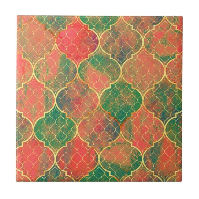 Padrão de Quatrefoil Colorido de Aquarela (Frente)