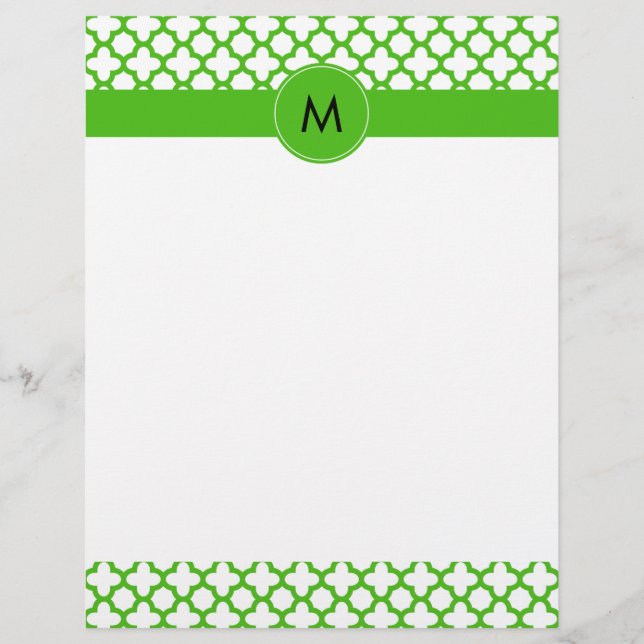 Padrão de Quatrefoil de Kelly Verde Monogramada (Frente)