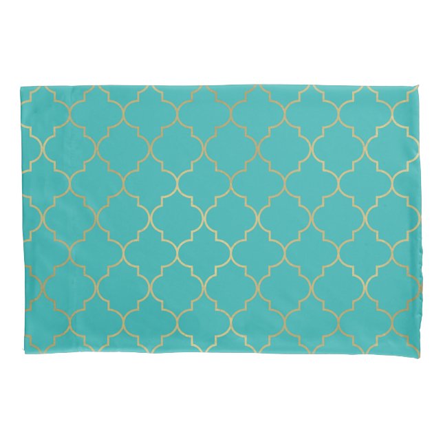 Padrão de Quatrefoil Teal e Dourado (Frente)