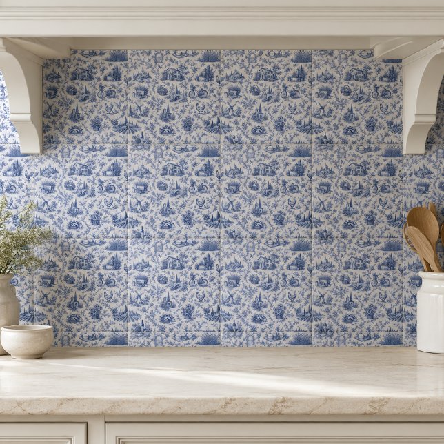 Padrão de ramagem de rosa Toile Francesa Azul no C (Criador carregado)
