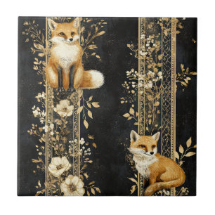 Padrão de Raposa Botânica Preto e Dourado de Luxo