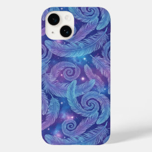 Padrão de Redemoinho de Pena Cósmica Teal-Roxo