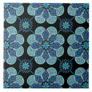 Padrão de repetição de Azulejo, azul e verde, cerâ