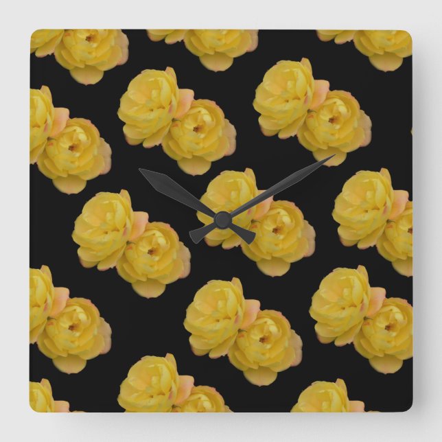 Padrão De Rosa Amarelo E Preto, Relógio De Parede  (Frente)