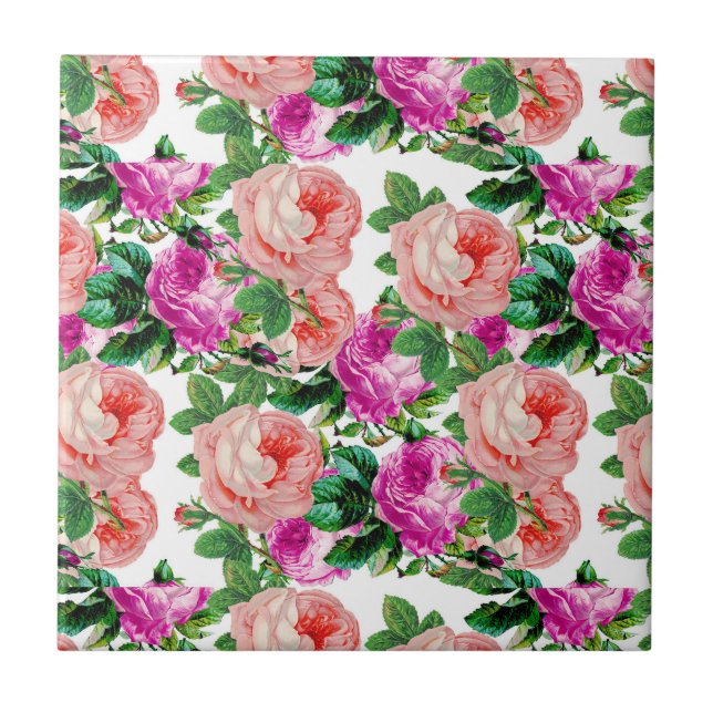 Padrão De Rosa Floral Rosa E Roxo (Frente)