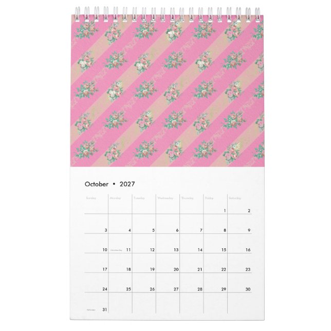 Padrão de Rosa Vintage - Calendário (Out 2027)