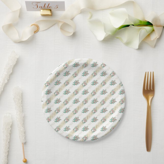 Padrão de Rosa Vintage - Prato de Papel (Casamento)