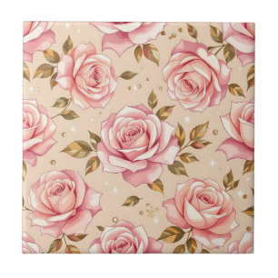 Padrão de Rosas Cor-de-Rosa Folhas Douradas