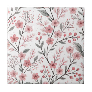 Padrão de Sakura Flor de Cerejeira Rosa em Branco