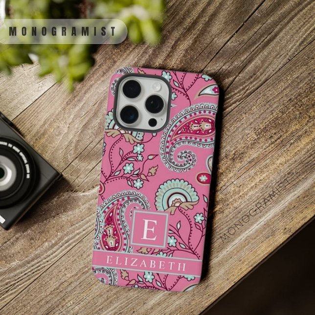Padrão de salto branco cor-de-rosa personalizável (Customizable Pink Blue White Paisley Pattern iPhone Case)