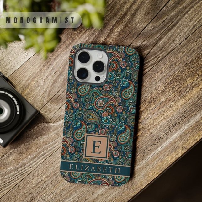 Padrão de salto verde azul-lacrimogêneo personaliz (Customizable Teal Blue Green Paisley Pattern iPhone Case)