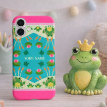 Padrão de Sapo Divertido Rosa Verde Nome Personali