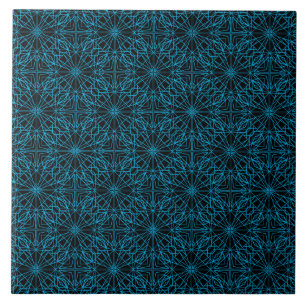 Padrão de Simetria Geométrica Azul Claro Preto