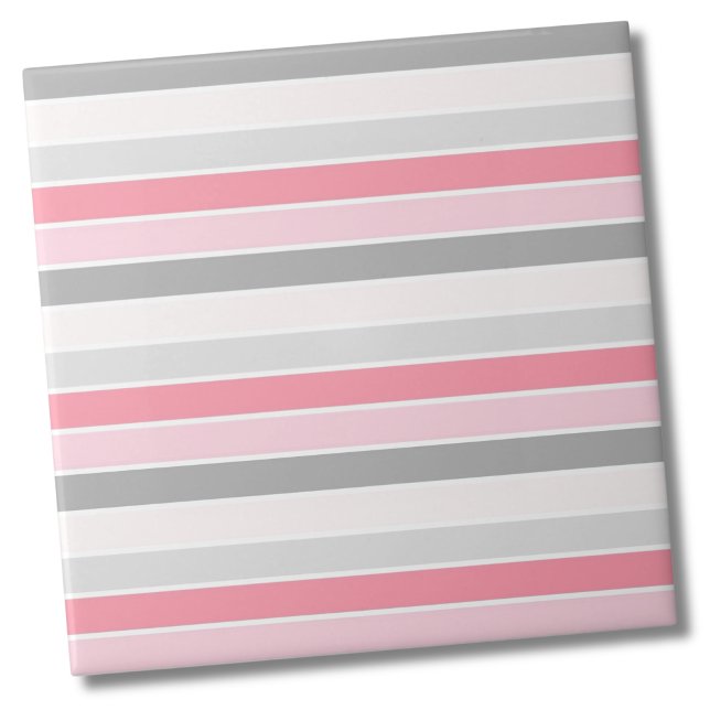 Padrão de Stripe Rosa Na moda moderno (Simple Modern Bold White Gray Pink Stripe Pattern Ceramic Tile)