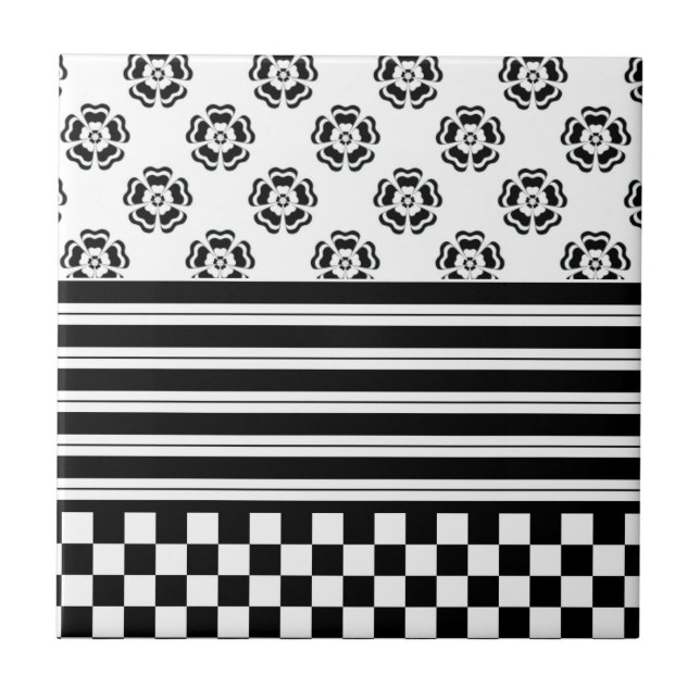 Padrão de Stripes Florais de Verificação de Boho B (Frente)