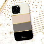 Padrão de Stripes Modernas Chic com Nome<br><div class="desc">Cobrir seu telefone em um caso moderno com listras modernas em preto, cinza, rosa-pincelado e branco de casca-de-ovo cremosa. As linhas finas de ouro fino separam as cores no estilo do designer. Personalize com seu nome, monograma ou outro texto desejado. Você também pode excluir o nome de exemplo mostrado se...</div>