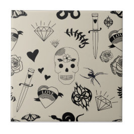 Padrão de Tatuagem Desenhada à Mão Preta e bege