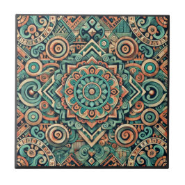Padrão de Teal e Terracota Inspirado nos Astecas