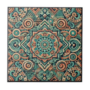 Padrão de Teal e Terracota Inspirado nos Astecas
