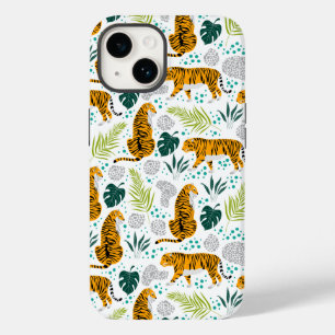 Padrão de Tigres e Folhas Tropicais
