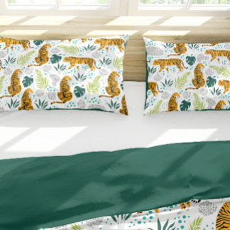 Padrão de Tigres e Folhas Tropicais, Verde