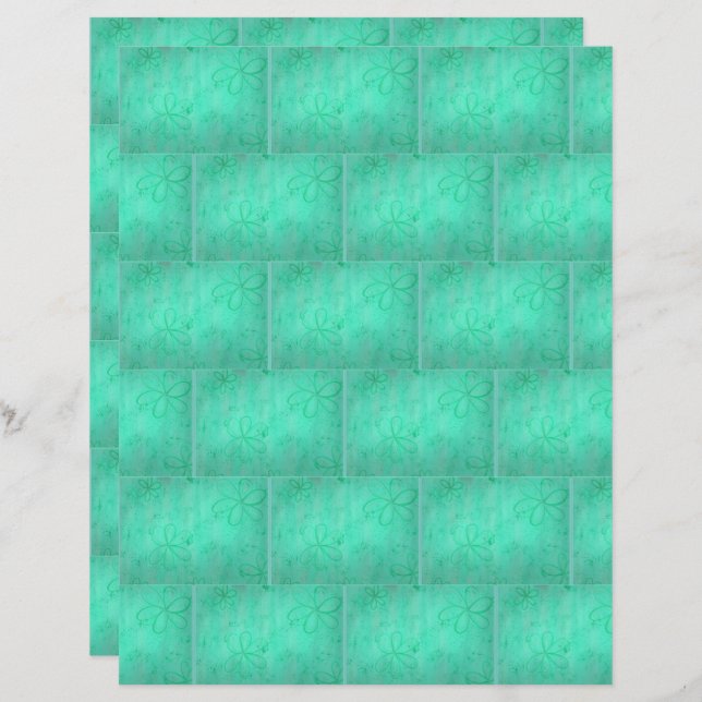 Padrão de Tijolo Floral Verde, Livro Escrapado (Frente/Verso)