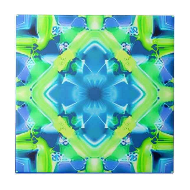 Padrão de Tinta Tie Dye Azul Cobalto e Verde Lima (Frente)