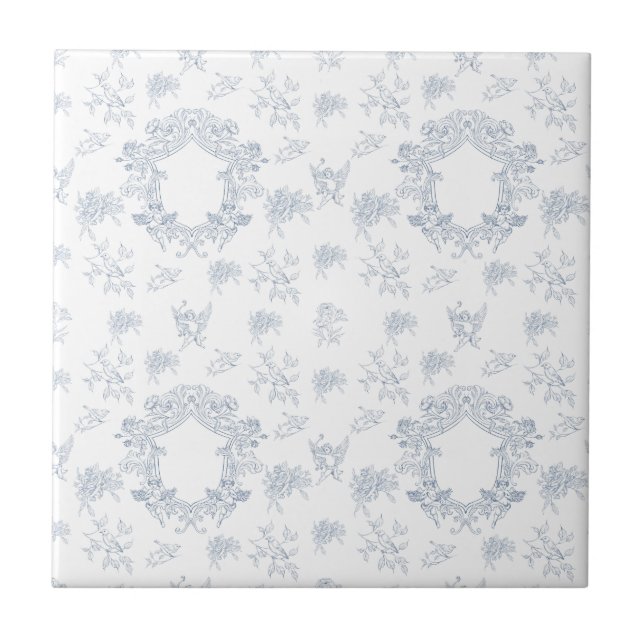 Padrão de Toile Francês Branco Azul (Frente)