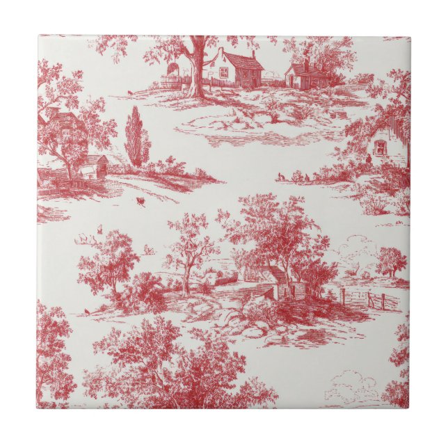 Padrão de Toile Vermelho Rústico de Paisagem Rural (Frente)