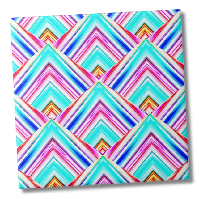 Padrão de triângulos geométricos coloridos (Bright Colorful Geometric Triangles Pink Blue Ceramic Tile)