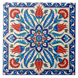 Padrão de Tulipa Azul Vermelha no Estilo Otomano