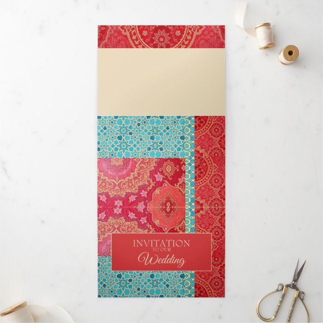 Padrão de Turquesa Vermelha ORIENTAL - Cartão de C (Fora)