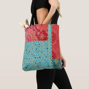 Padrão de Turquesa Vermelha ORIENTAL - Saco Tote