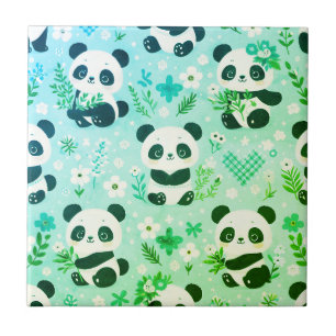 Padrão de Urso Panda Verde Impresso