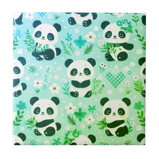 Padrão de Urso Panda Verde Impresso (Frente)