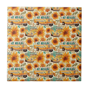Padrão de Van de Girassol Retro – Boho Hippie Vint