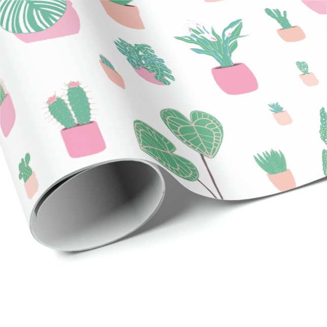 Padrão de Vaso de Planta Fofo Papel de Embrulho de (Ponta do rolo)